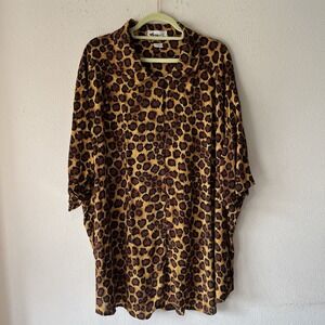We Be Bop Vtg Art To Wear Leopard Print Button Up Tunic Shirt Boho Hippie 3X